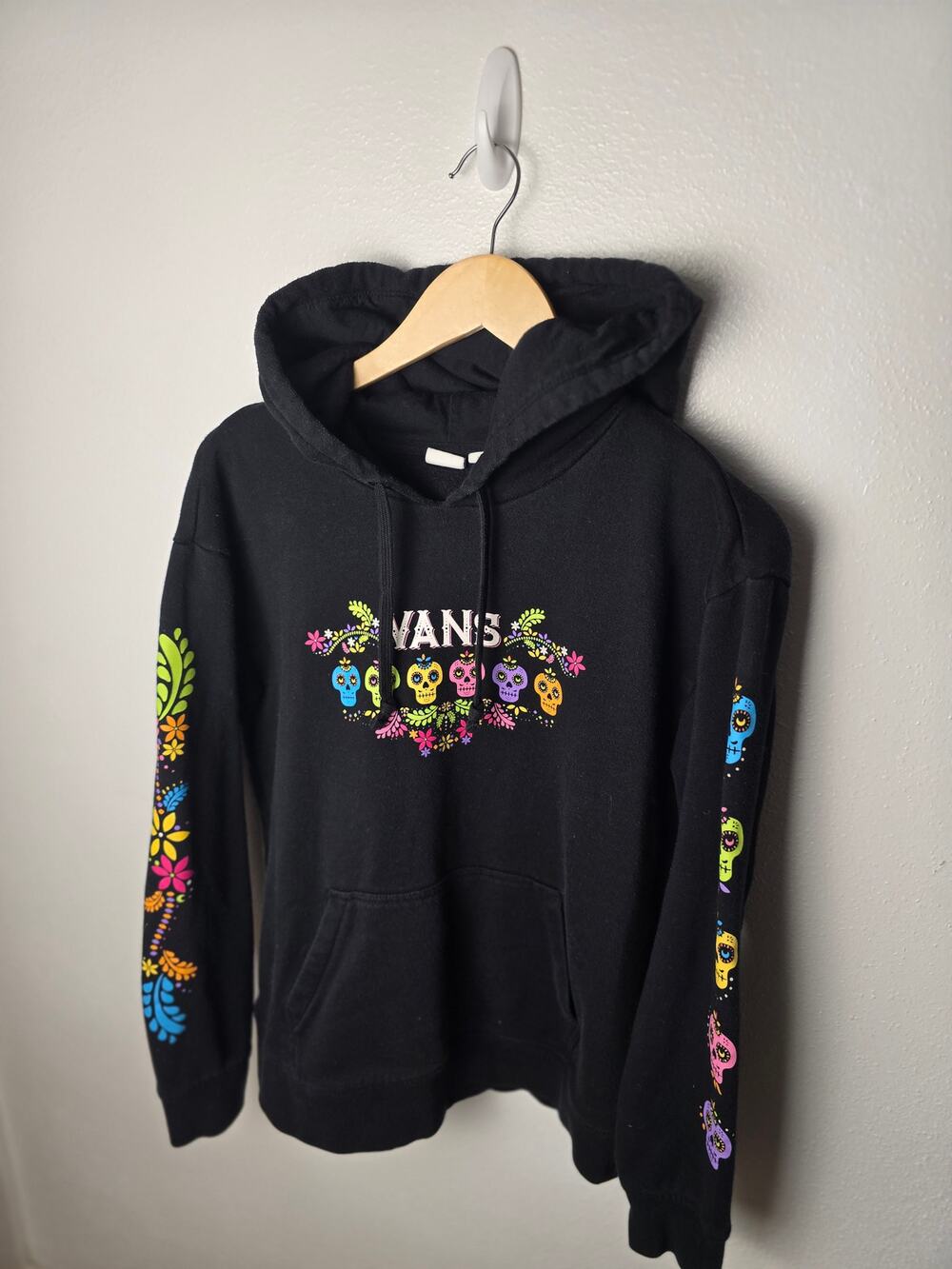 Vans Dia De Los Muertos Hoodie Womens S Black Sugar Skull Floral Graphic